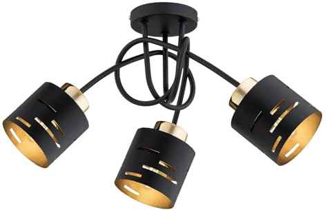 KAR LIGHTING Geschwungene Deckenleuchte 3-flammig aus Metall in Schwarz mit Gold | E27 Fassung | LED geeignet | Deckenlampe für Wohnzimmer, Flur, Schlafzimmer, Küche oder Büro