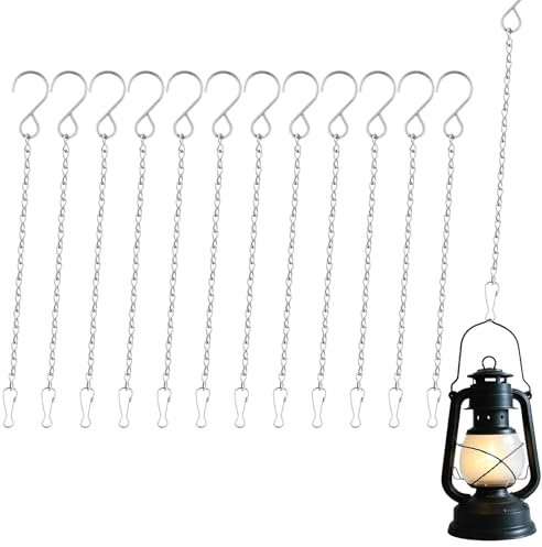 12 Hanging Basket Chains Replacement Metal Chains with Hooks Clips Set for Hanging Baskets Plants Flower Bird Feeder Lanterns Outdoor Indoor Decorative Ornaments 9.8 Inch Silver