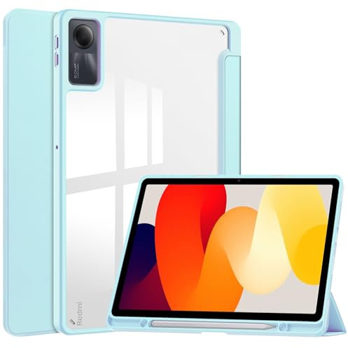 Funda compatible con Xiaomi Redmi Pad SE de 11 pulgadas lanzada en 2023 con soporte para bolígrafo S, funda delgada a prueba de golpes con carcasa trasera transparente, encendido y apagado automático