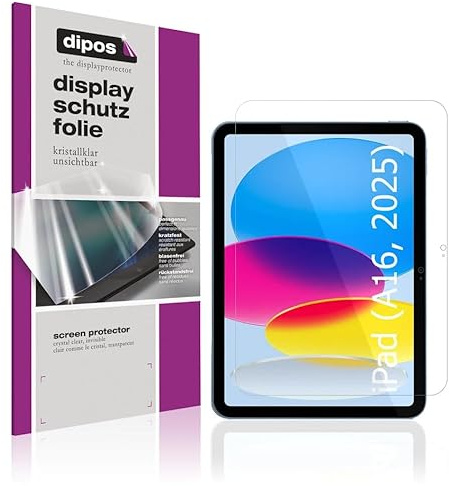dipos 2x Displayschutzfolie klar für Apple iPad 11 Zoll A16 11. Gen 2025 | Passt perfekt, Ultra-Dünn, kratzfest, blasenfrei, Case-Friendly, hüllenfreundlich, Fingerprint-kompatibel, selbstklebend