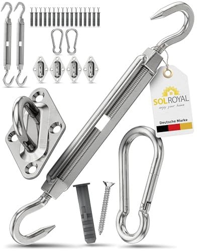 Sonnensegel Montageset Befestigung Set – Halterung für Sonnen Segel Befestigungsset Wand Rostfreier Edelstahl – Montageset Sonnensegel Zubehör Dreieckig Viereckig Rechteckig - Sol Royal M8