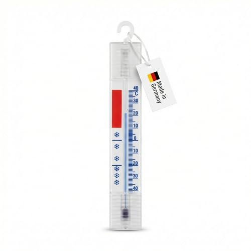 Lantelme Kühlschrankthermometer Weiß mit Haken | Analog, Kunststoff, 14cm, Temperatur + - 40°C, Für Gefrierschrank Eisfach Kühltheke Kühlfach
