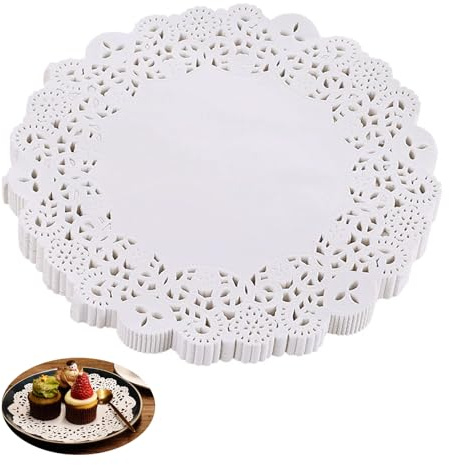Jecdfs 200pcs Napperons en Papier Rond, Dentelle Blanche, 11cm, Mariages, Anniversaires, Gâteaux, Présentations Alimentaires