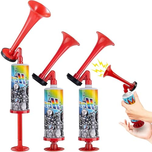 Tianher Air Horn,3 Stück Luftdruck-Fanfare Manuelle Trompete Handheld Air Pumpe Tröte Wiederverwendbare Sport Pumpe Signalhorn Stadionhorn AirHorn für Sports Fussball Fanfare（Rot）