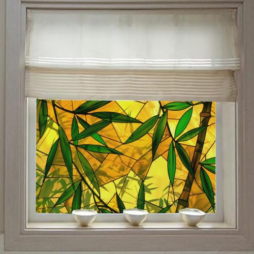 Vinilos para Cristales 43X100CM Bambú Amarillo Vinilo Adhesivo Cristal Translucido,Vinilos Adhesivos para Cristales,Vinilo Ventana,Vinilo Mampara Ducha,Window Film Anti UV