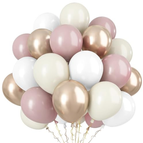 Luftballons Rosa Beige,60 Stück Beige Weiß Helium Luftballons,12 Zoll Champagner Gold Ballons mit Band für Mädchen Geburtstag Hochzeit Babyparty Graduierung Party Dekoration