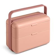 BLIMPLUS - Lunchbox Bauletto M L-Flamingo 2 Scomparti con Posate - Porta Pranzo Ermetico Microonde Supporto Telefono - Made in Italy