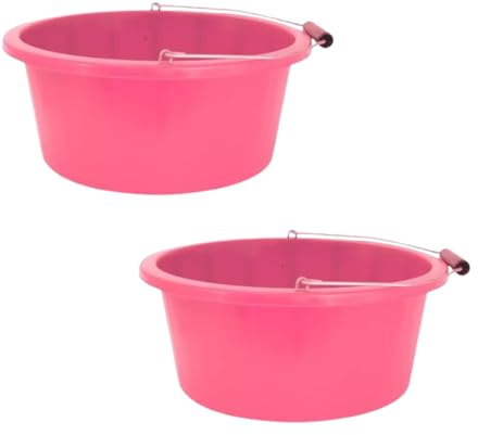 Shallow/Feeder Bucket – 15L (3 Gallon) Heavy-Duty Multi-Purpose Tub with Strong Gripper Handle-Stackable & Durable Variants-Stable for horses or plaster bucketPink Pack of 2