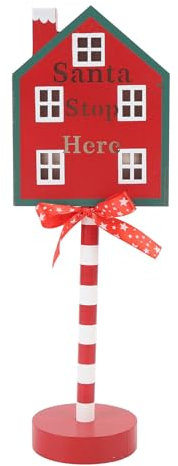 Cartel luminoso Santa Stop Here para Navidad con luces LED operado con baterías, decoración de mesa con forma de casa para fiestas navideñas y decoración del hogar, signo de parada