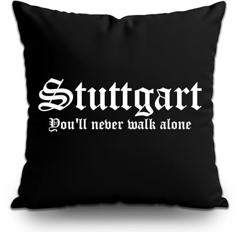 UGLYSHIRT Stuttgart Never Walk Alone Kissen | Schwarze Fußball Kissenhülle mit Szene-Schriftzug – Couchkissen 40x40 cm – Schwaben Fan Design | Schwarz ohne Füllung