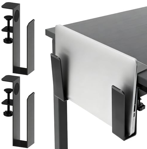 AXVRAV Verstellbare Laptop Halterung, Schreibtisch Seitenaufbewahrung ohne Bohren, Hängender Laptop Organizer aus Metall Vertikaler Laptop Ständer zum Anklemmen für Laptop Notebook Dokumente
