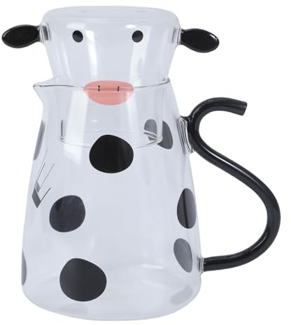 Kuh-Wasserkaraffe aus Glas, 500 ml, Getränkebehälter, Glaskaraffe mit Milchbecher, für Esszimmer, Küche, Kuhform