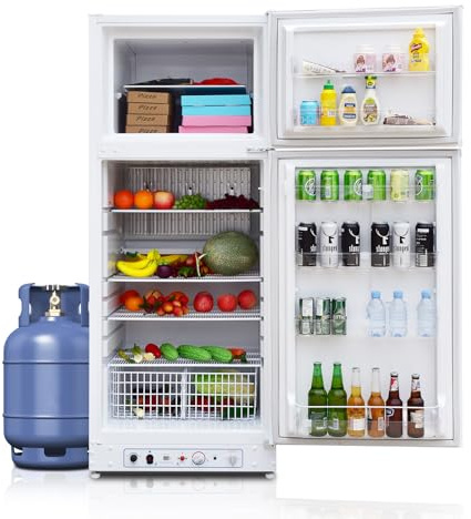 SMETA Frigorifero a gas da 380 l, con congelatore, gas/230 V, frigorifero, per casa vacanze, garage, roulotte, soggiorno, bianco, porta reversibile
