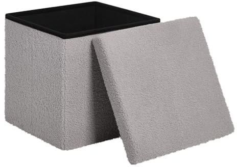 WOLTU Sitzhocker mit Stauraum, für Wohnzimmer Schlafzimmer Flur, klappbare Sitztruhe, aus Teddyfleece und MDF, 38x37x38 cm, Hellgrau