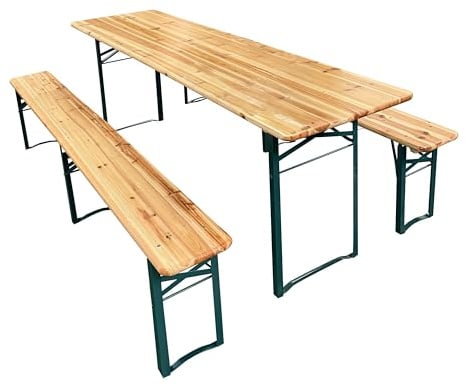 AXI Toon Biertischset mit Tisch & Zwei Bänken aus Stahl und Holz | Klappbarer Picknicktisch/Picknickbank | Esstisch/Biertisch für Draußen/Garten | 220 x 60 x 76 cm