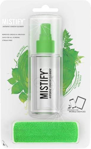 Mistify Natural Screen Cleaner, 120ml Spray Bottle with Microfiber Cloth, Streak-Free Formula for Mobile Devices, Non-Toxic