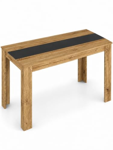 Amveya Tavolo da Pranzo Rovere Rettangolare Tavolo Cucina 110×70×75cm | Fascia centrale nera e gambe a forma di L con bordo spesso per uno stile industriale e una struttura stabile ogni giorno
