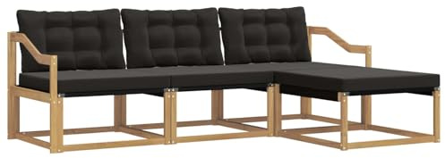vidaXL Outdoor-Sofagarnitur mit Kissen 4 pcs Weiß und Schwarz, Garten Sofa, modernes Eckmöbel, strapazierfähiges Set für die Terrasse, ideal zum Entspannen