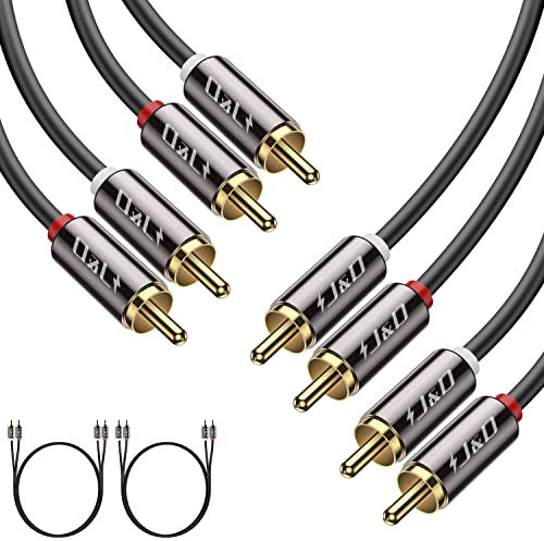 J&D 2 unidades Cable de Audio RCA, 2 RCA Macho a 2 RCA Macho Chapado en Oro, Compatible con Amplificador, Altavoz, Reproductor de CD/DVD, HDTV, 4.5 Meter