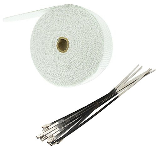 Mintice 5CM X 5M Cinta de Escape Blanco Cinta Anticalorica Aislante Térmica Tubos Escapes Protección contra el Calor Motocicleta con 6 Bridas
