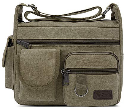 FANDARE Unisexo Lona Bolso de Bandolera La Bolsa de Mensajero Hombres/Mujeres Bolsa de Lona Bolsa de Hombro 7.9 Pulgadas Bolsa de Tablet Verde