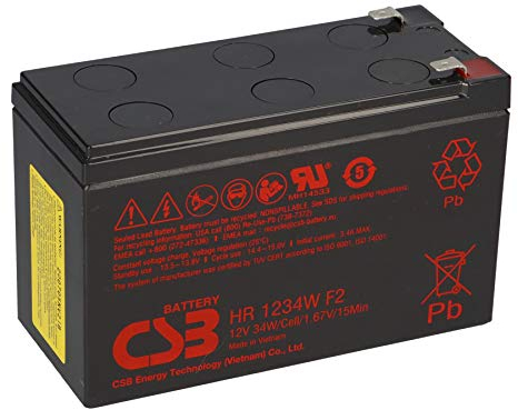Bleiakku CSB HR 1234W F2 12V 8,4Ah 34W 1,67V/15Min hochstrom Bleigel AGM, kompatibel MP1236H, NPW45-12, HR1234WF2, UP-RW1245P1, WP1236W