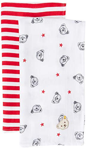 Steiff Baby-Jungen mit süßer Teddybärapplikation Mullwindel 2er Pack, Weiß (Bright White 1000), 999