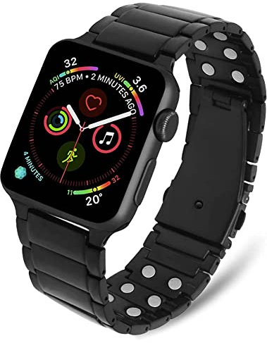 MagnetRX Magnetic Apple Watch Band - 316L Stainless Steel Ultra Strength Magnet Watch Band Compatible for Apple Watch Series 6/5/4/3/SE (38mm/40mm/41mm, Black)