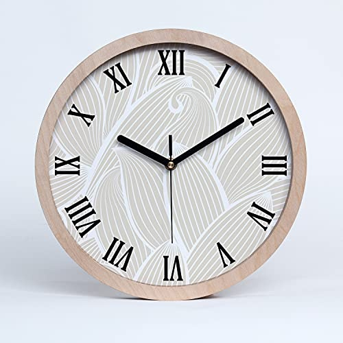Tulup Holzuhr Uhr Holz ⌀ 25cm Dekoration Wanduhr Modern Runde Stille Uhren Schwarze Uhrzeiger - Blätter-Muster