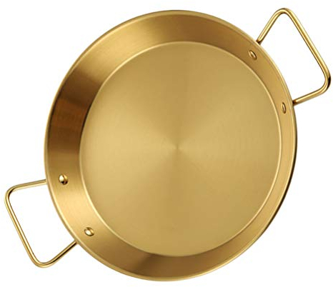 Golden Spanische Pfanne Wok Paella Bratpfanne Servierpfanne Edelstahlpfanne Beilagenpfanne Spanien Universalpfanne Ergonomischer Induktions Küchenzubehör (20cm)