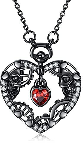 VENACOLY Gothic Necklace Sterling Silver Black Heart Steampunk Pendant Goth Necklace Christmas Halloween Jewellery Gifts for Women Her