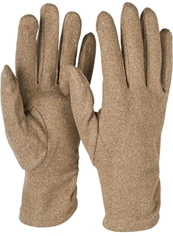 styleBREAKER Damen Touchscreen Handschuhe Einfarbig, seitlich gerafft, warme Fingerhandschuhe, Winter 09010037, Farbe:Khaki-Braun