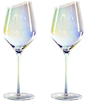 Cicano Kristall-Weingläser, schräg, bleifrei, Stielgläser, langer Griff, für Champagner, Zuhause, Bar, Party, Farbe 001, 2 Stück