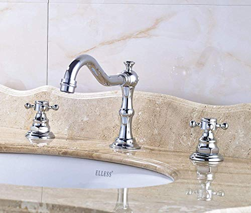 Gougeltd Waschbecken Wasserhahn Doppelgriff Badezimmer Waschbecken Wasserhahn Deck Montiert Langer Auslauf 3-Loch Waschbecken Mischbatterie