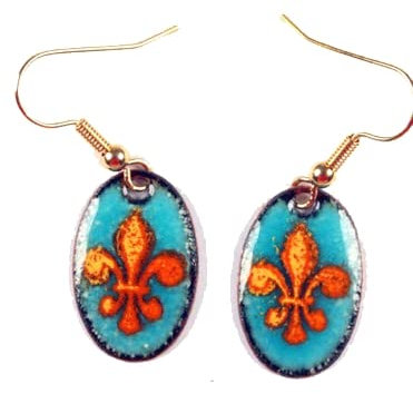 Boucles d'oreilles femme fleur de lys émail sur cuivre