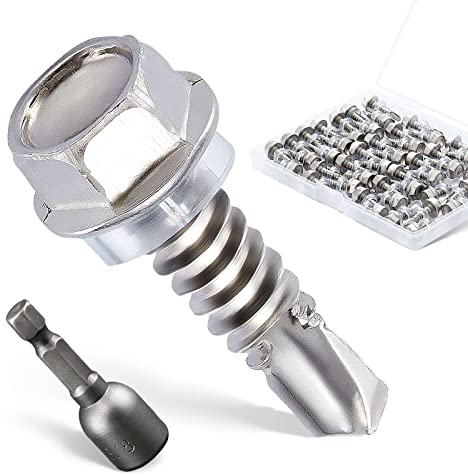Litorange 50 Stück M6,3 x 19 mm 410 Edelstahl selbstbohrende Sechskantschrauben, Sechskant-Blechschrauben mit Innensechskant für Lüftungsrohre, Ventilatoren, Metallschienen