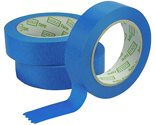 ToolSpace Ruban de Masquage Bleu - Scotch Adhésif Crêpe UV pour Peinture Decoratif - Papier Collant Rouleau 30 mm x 50 m lot de 3 - pour Multi Surfaces Intérieur Extérieur et Fenêtres Portes