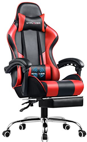 GTPLAYER Chaise Gaming Ergonomique, Fauteuil Gamer, Chaise Bureau, Chaise de Gaming avec Dossier réglable à 135°, Hauteur Réglablerepose-Pieds rétractables, Siege, Simili Cuir Rouge