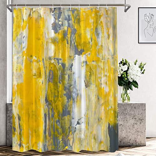 Shrahala Gelber moderner Abstrakter Duschvorhang, dekorativer Duschvorhang, grau, abstraktes Öl-Badezimmer-Dekor, Polyesterfaser, wasserdicht für Duschstall, Badewannen, 183 x 152 cm