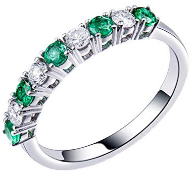 0.31ct Smaragd Ring Verlobung, 18K(750) Weißgold Damenring Namen mit Diamant Jubiläumsringe für Sie Größe 49 (15.6)