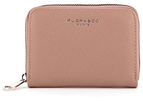 flora & co - Portefeuille Femme Petit Format - Porte-Monnaie Carte Tout-en-Un Court - Similicuir Grainé Zippé - Chic Pratique Léger - Vieux Rose
