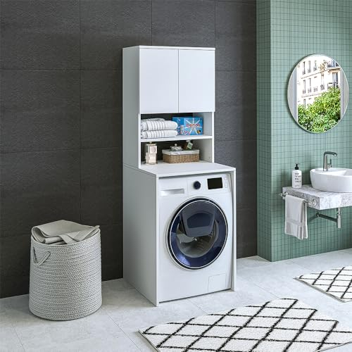 ROOMART, Badezimmer, Waschmaschinenüberbau, Waschturm, Waschmachinenregal, BHT: 65 x 181 x 60 cm (Weiß)