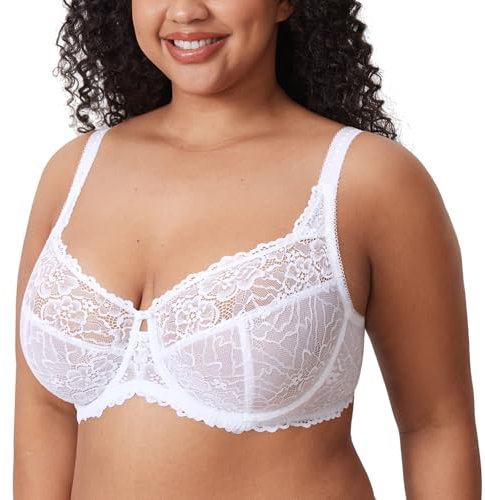 Delimira Women's Plus Size Bra Full Coverage Minimiser Non Padded Lace Underwired Bras White 44B