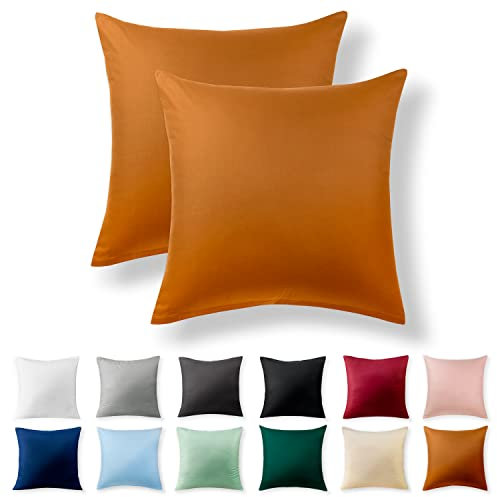 Alreya 2er-Set Renforcé Kissenbezug 40 x 40 cm - 100% Baumwolle mit Reißverschluss, Superweicher Kopfkissenbezug 40x40, Kissenhülle, Cinnamon Brown Zimtbraun, nur Kissenbezug