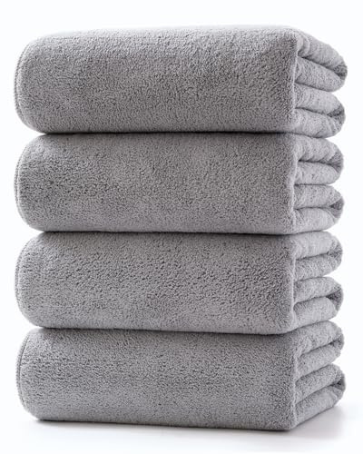 Lumimi Towels 4-Piece Soft Microfiber Bath Towel Set Incredibly Absorbent Lightweight Quick Dry and Durable, 55 L x 27 W, 4 Pack Light Grey
