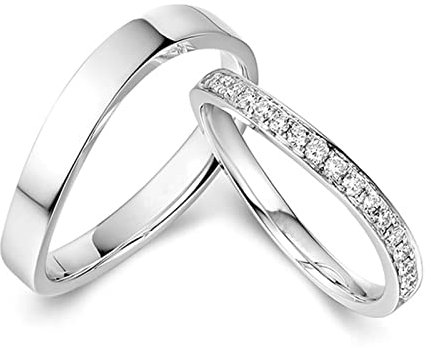 AMDXD Weißgold 18K Au750 Ringe Diamant 0.19ct, 1 Paar Eheringe Klassiker Design Hochzeitsring Diamantring, Damen 53 & Herren 62, Echt