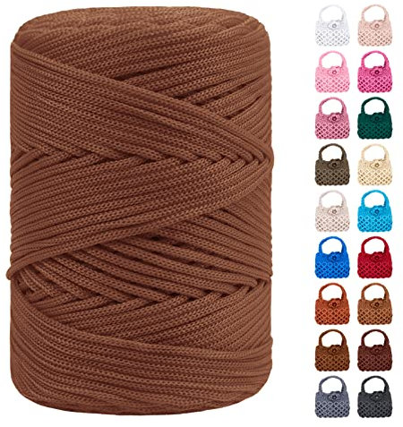 LEREATI Cordino per Borse Uncinetto, Corda Macrame 3mm x 170m Corda in Poliestere Filo Macrame, Macramè Filo Cordoncino per Borse a Uncinetto, Fai Da Te, Regalo per Maglieria (Marrone Scuro)