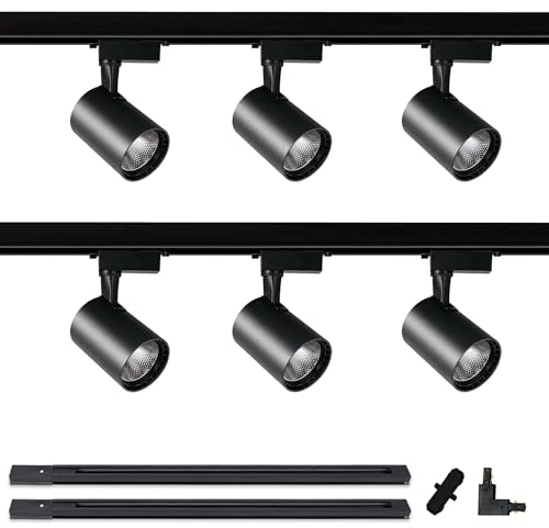 Bravsekai 6er-Set Schienenspots mit 2x1m H-Schiene, 20W 3000K warmweißen LED-Deckenstrahlern (erweiterbares System)