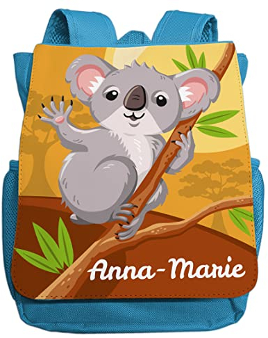minimutz Kindergartenrucksack Jungen Mädchen mit Name | Personalisierter Rucksack Koala für Kinder | Kleiner Freizeitrucksack Kinderrucksack Kita Kindergarten 2-5 Jahre (hellblau)