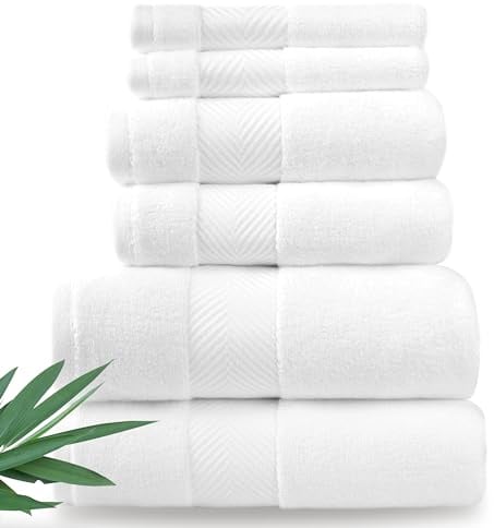 Alusa Home Ultra Soft & Plush Viscose from Bamboo Bath Towels - 700 GSM Luxury Bath Towels - 6 Piece Set - Super Absorbent & Quick Drying (White)